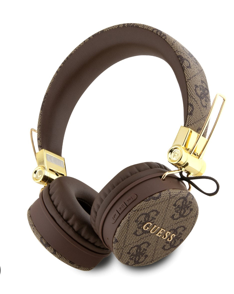 Guess Wireless Headphones 4G PU Leather with Metal Logo - Brown