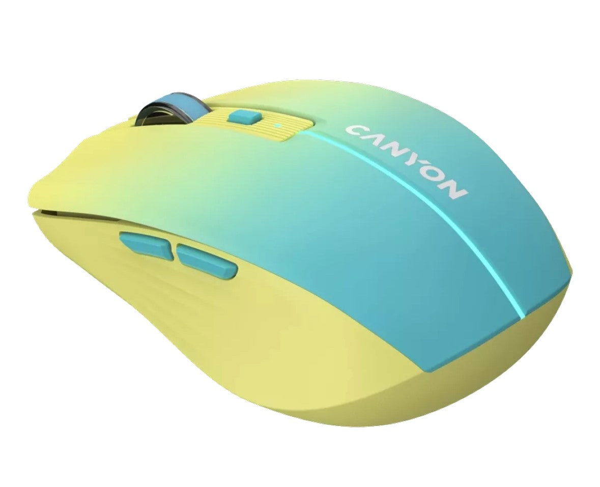 Rechargeable Wireless Mouse with 8 buttons,  500mAh Lithium battery - Yellow-Blue