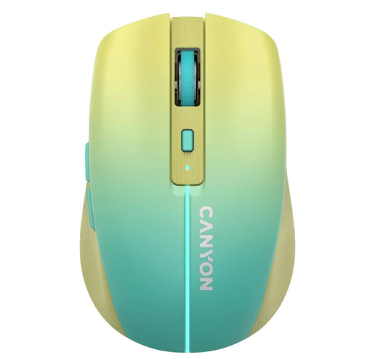 Rechargeable Wireless Mouse with 8 buttons,  500mAh Lithium battery - Yellow-Blue