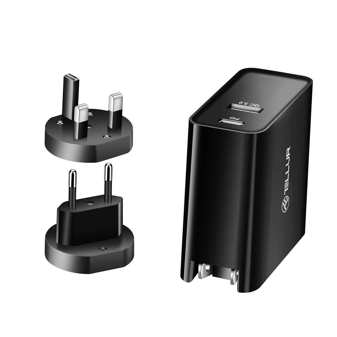 Tellur, 48W Dual-Port PD Wall Charger - 3 plug adapters