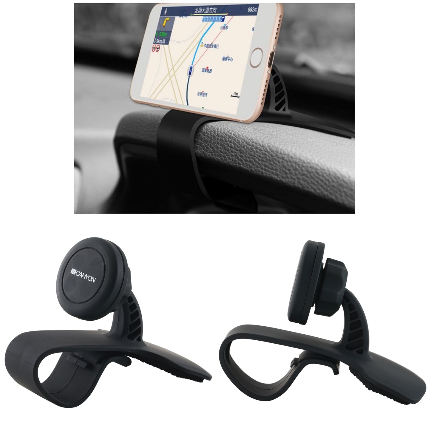 Car Holder For Smartphones, Magnetic Suction Function, With 2 Plates